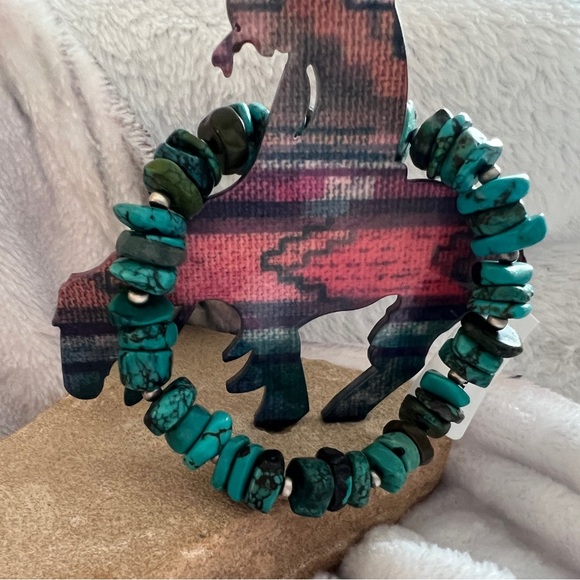 ❤️ Desert Pearls Kingman Turquoise Heishi Sterling Stretch Sz 7 Bracelet 20.8gms - Picture 1 of 10